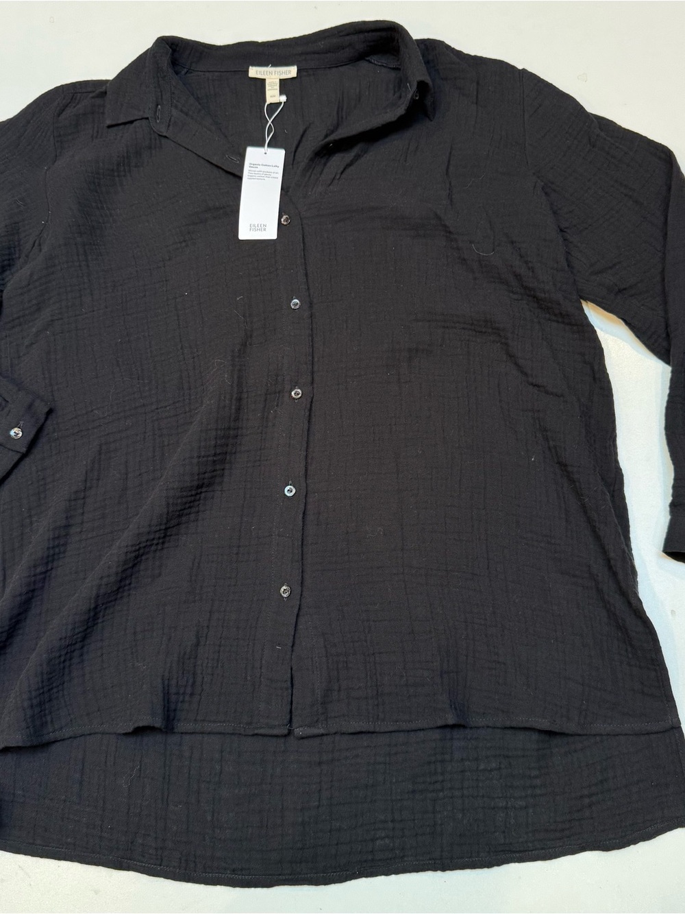 Eileen Fisher Black Gauze Button-Down Shirt